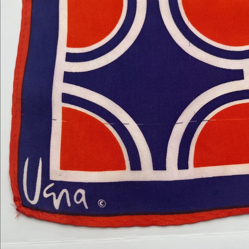 Vintage Vera Neumann Square Geometric Red and Blue Scarf 23” Square circles